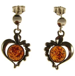 Boucles d'Oreilles Femme Ambre Argent 925 Bijoux - Picture 1 of 1