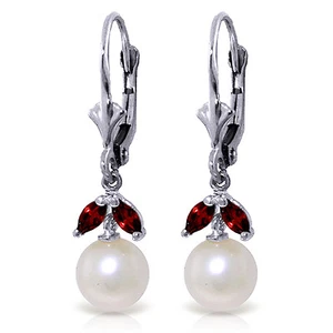 4.4 Carat 14K Solid White Gold Clean Slate pearl Garnet Earrings - Picture 1 of 3