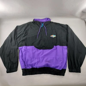 Vtg 90s Wilson Sport Elements 1/4 Zip Pullover Jacket Black Blue Sportswear - Picture 1 of 9