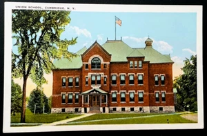 Cambridge New York Union Schulgebäude NY antikes Bild Leinen alte Postkarte - Bild 1 von 2