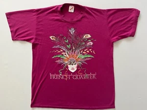 Vintage New Orleans French Quarter Womens Sz L JERZEES T-Shirt Fuchsia MADE USA - Picture 1 of 6