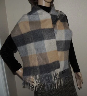 Bufanda 100% Cachemira Vintage 11 x 60" Gris Marrón Flecos Unisex Foto 1 de 4