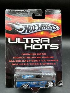 2006 Hot Wheels BLACK BLUE 55 CHEVY PANEL Ultra Hots Real Riders w BIKE J7160