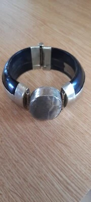 Brazalete/Pulsera India Boho Madera, Plata y Ágata, Declaración  Foto 1 de 4