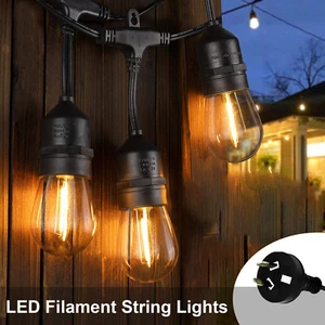 48ft Festoon String Lights Vintage Retro Wedding Party LED Filament Bulbs Plug - Picture 1 of 14