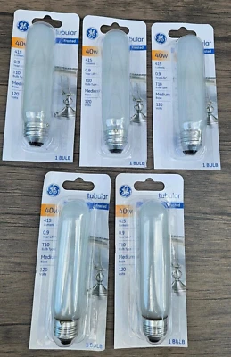 5-Pack Lot GE T10 Tubular Light Bulb 40W 415 Lumen Medium Base Soft White Bundle - Image 1 of 2