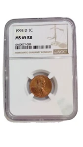 1993 D penny MS 65 RB NGC Certified - Picture 1 of 3