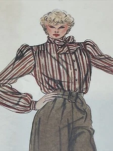 Vintage 1985 Vogue 2611 A Size 12 Anne Klein Blouses Tucks Tie Scarf Collar - Picture 1 of 10