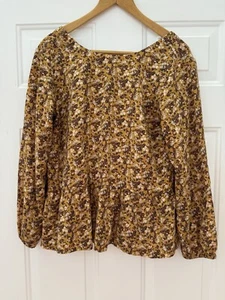 Patagonia Shallow Moon Mustard Boho Floral Cranberry Peplum Blouse - Size S - Picture 1 of 3