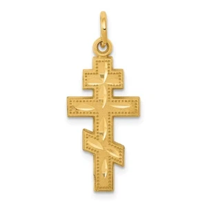 14K Gelbgold Östliches Orthodoxes Kreuz Charm Anhänger L - 1,07 Zoll, W - 0,48 Zoll - Bild 1 von 4