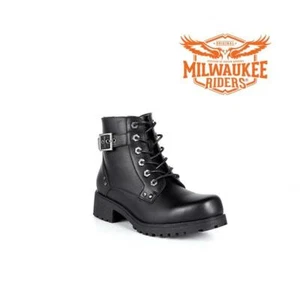 Ladies Black 6-Eye Motorcycle Boots W/ Zipper - Picture 1 of 8