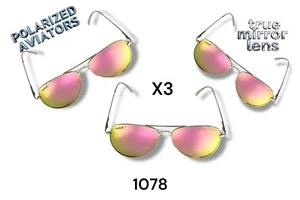 (3) Pairs aviator Polarized Sport  Metal Sunglasses Baseball Mirror  Style 1078 - Picture 1 of 3