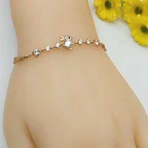 Beautiful 18K Gold Plated cute crystals bunny rabbit link chain Bracelet - Picture 1 of 7