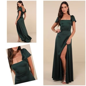 Lulus Ultimate Sweetness Maxi Dress Women's M Emerald Green Flutter Sleeve NWOT - Picture 1 of 12
