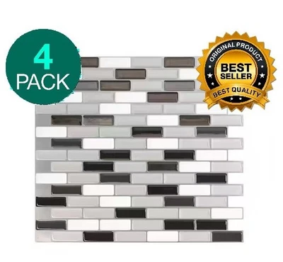 4-PACK SMART TILES MURANO METALLIK GRAY PEEL AND STICK SELF-ADHESIVE WALL TILES - Image 1 of 4