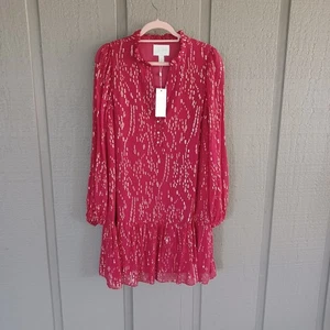Lilly Pulitzer Evaline Silk Metallic Dress Size 10 Malbec Red Fish Clip Chiffon - Picture 1 of 13
