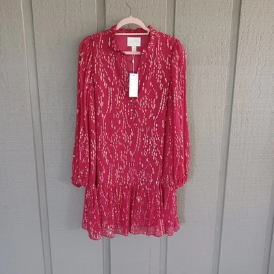 Lilly Pulitzer Evaline Silk Metallic Dress Size 10 Malbec Red Fish Clip Chiffon - Image 1 of 4