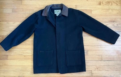 Abrigo Chaqueta Vintage Roots Negro Lana Sobre Cuello Cuero Mediano Foto 1 de 4