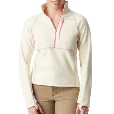 BASS Outdoor Women Half Zip Fleece Pullover Size US L Gardenia White Pink - Image 1 of 4