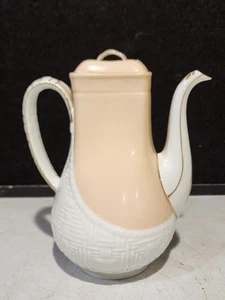 Antique Haviland Limoges France Beige Coffee Pot Lid Basketweave 9 1/2" - Picture 1 of 11