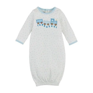 Mud Pie Blue Layette Train Applique Gown  Newborn or 3 Months - Picture 1 of 1