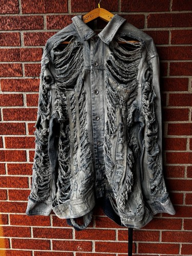 Giacca da lavoro Rick Owens Jumbo denim distrutto triturato M nuova con etichette