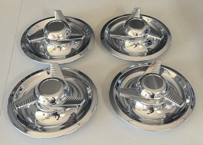 TRI 3 BAR SWEPT SPINNER Chevy Rally Wheel Center Hub Caps LEFT & RIGHT - Image 1 of 4