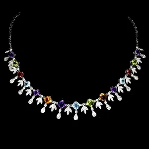 925 Sterling Silver Bracelet Cushion Amethyst 6mm Citrine Topaz Gemstone 16.5in - Picture 1 of 13