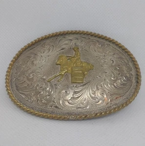 Montana Silversmiths German Silver Gold Barrel Race Flower Custom Buckle Great - Picture 1 of 10