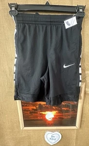 Nike boy’s L black white-striped mesh basketball short elastic waist drawstring - Picture 1 of 6
