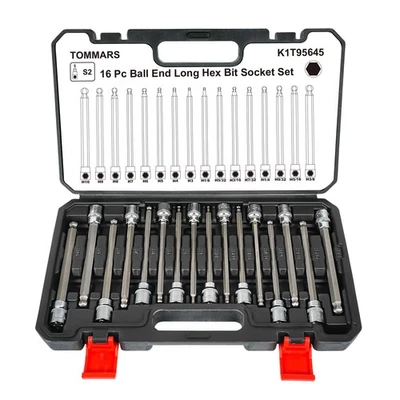 16-Pc 3/8 Inch Drive Ball End Long Hex Bit Socket Set, Extra Long Allen Socke... - Image 1 of 4