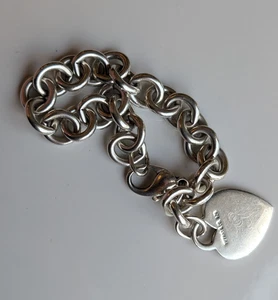 Tiffany & Co. - Sterling Silver Engraved Heart Tag Chain Link Bracelet - Picture 1 of 9