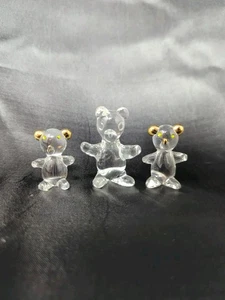 3 Mini Clear Glass Bear Figurines Gold Detail Trio Bears Figure New - Picture 1 of 6