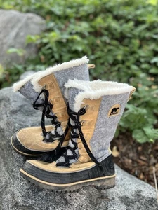 Sorel Boots Womens Camel/Gray Suede Faux Fur Winter Tivoli High II Sz 9.5 - Picture 1 of 4