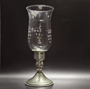 Soporte para Candelabro Leonard Colonial Hurricane 10" Base de Peltre de Vidrio Grabado de Colección - Imagen 1 de 9