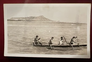 RPPC c1940’s Locals Rowing Boat, Diamond Head, Honolulu, Hawaii Vintage Postcard - Picture 1 of 2