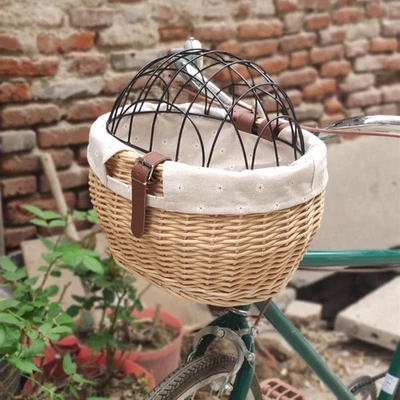 Cesta de mimbre para bicicleta para perros pequeños gatos porta mascotas cesta delantera con malla de alambre C Foto 1 de 4