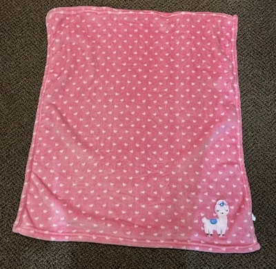 Le Bebe Favorite llama Baby Security Blanket Pink Heart Lovey Alpaca 34” Square - Image 1 of 4