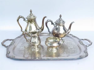 1847 Roger Bros 'Remembrance' 5 Piece Tea & Coffee Set w/ Serving Tray  - Picture 1 of 12