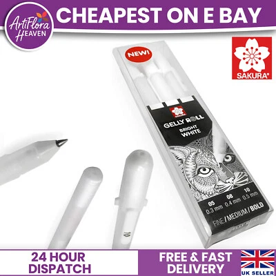 Sakura Gelly Roll Gel Pens - 05/08/10 - Bright White Ink - Blister Pack of 3