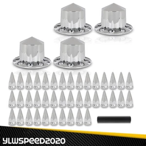 Fits Rear 33mm Nut Covers w/Spiked Removable caps Semi Truck Hub Cover Wheel Set - Picture 1 of 12