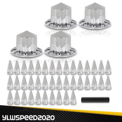 Fits Rear 33mm Nut Covers w/Spiked Removable caps Semi Truck Hub Cover Wheel Set - Image 1 of 4
