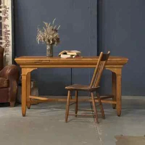 Antique Library Table, Antique Wood Desk, Refectory Table, Wood Dining Table - Picture 1 of 10