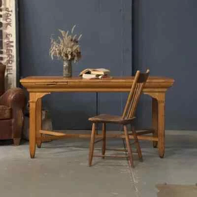 Mesa de biblioteca antigua, escritorio de madera antiguo, mesa de refectorio, mesa de comedor de madera Foto 1 de 4