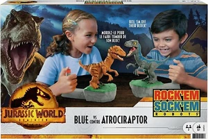 Jurassic World Dominion Rock ‘Em Sock ‘Em Robots Blue vs Atrociraptor Game - Picture 1 of 4