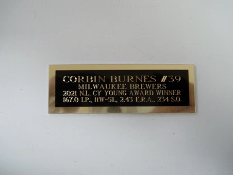 Corbin Burnes Brewers 2021 Cy Young Baseball Card Plaque Nameplate 1" X 3" Cover