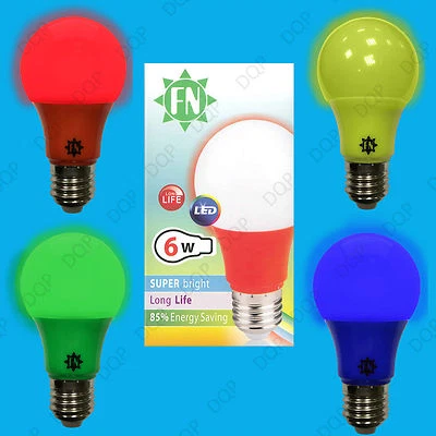 2x 6w LED Coloured Lamp GLS E27 Light Bulb Choose Between Red Yellow Green Blue - Image 1 of 2