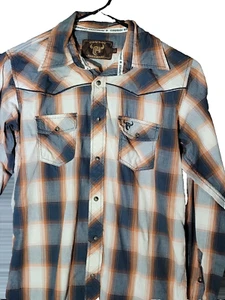 Cowboy Hardware Western Shirt Boys Size L Pearl Snap Plaid Long Sleeve Cotton - Picture 1 of 8
