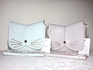 NWT Ted Baker London Felinne Cat Leather Crossbody, Light Grey/Pale Green - Picture 1 of 14