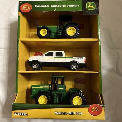 NEW TOMY John Deere 3 Vehicle Gift Set Row Crop Tractor  Pickup Truck  Tractor  - Image 1 of 4